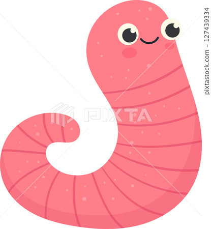 Cute, cartoon worm with a happy face and a pink body crawling along. Cute, cartoon worm with a happy face and a pink body crawling along. 127439334