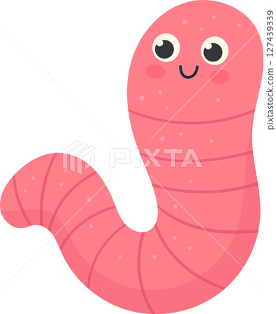 Cartoon worm with a happy face crawls and smiles, isolated on black. Cartoon worm with a happy face crawls and smiles, isolated on black. 127439339