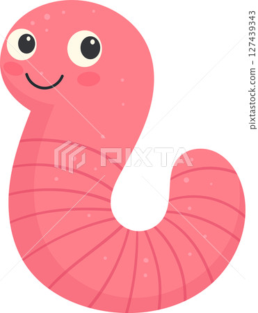 Smiling pink earthworm illustration with blush and happy expression design. 127439343