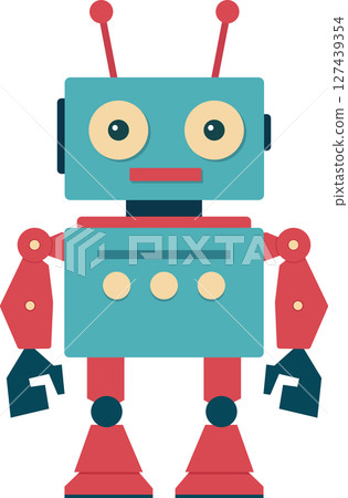 Retro Robot Illustration: Friendly square-headed robot with retro design. Retro Robot Illustration: Friendly square-headed robot with retro design. 127439354