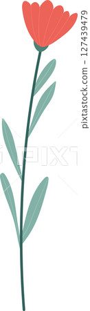 Illustration of a stylized flower with a coral blossom and teal leaves. 127439479