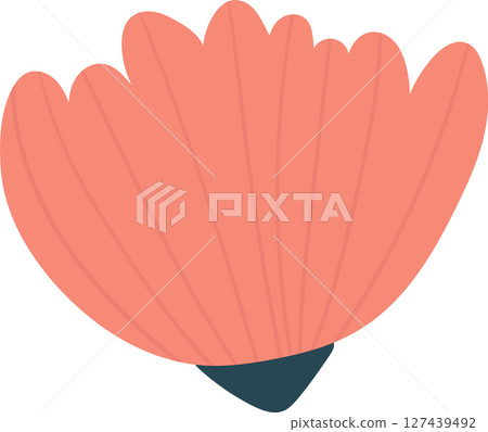 Stylized flower illustration with salmon petals and teal base on black backdrop. Stylized flower illustration with salmon petals and teal base on black backdrop. 127439492