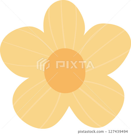 Simple stylized yellow flower with a round center on a black background. Simple stylized yellow flower with a round center on a black background. 127439494