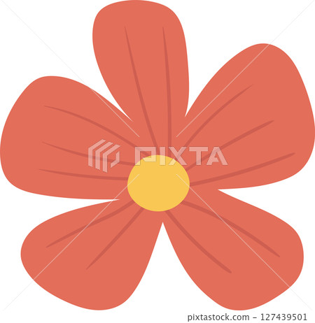 Stylized vector illustration of a five-petal flower with a yellow center. 127439501