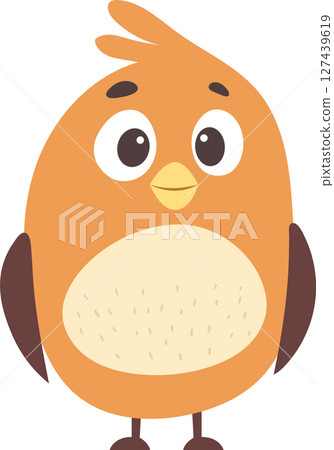 Cute cartoon bird with big eyes and orange feathers, a charming character. 127439619