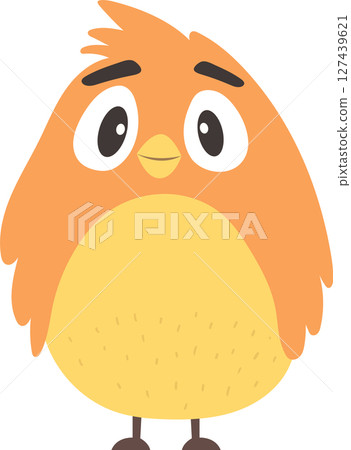 Cartoon bird with orange and yellow feathers looking forward with big eyes. 127439621