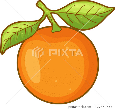 Cartoon orange with leaves, isolated on black, vibrant and juicy fruit Cartoon orange with leaves, isolated on black, vibrant and juicy fruit 127439637