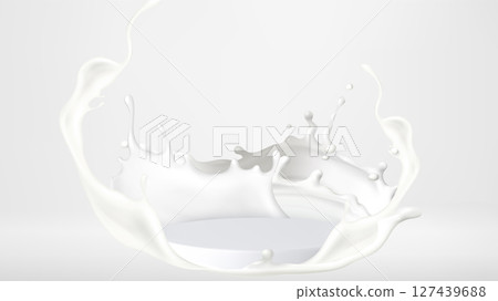 White milk splash podium display White milk splash podium display 127439688