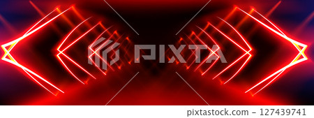 Futuristic red neon tunnel with glowing lines 127439741