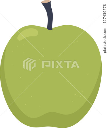 Cartoon green apple with stem. Round fruit illustration. Wholesome produce. 127439778