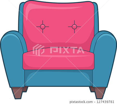 Stylized drawing of a colorful blue and pink armchair, inviting relaxation. 127439781