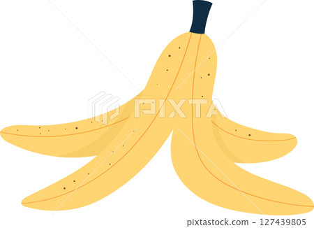 Illustrative cartoon banana peel with dark specks, indicating ripeness. 127439805