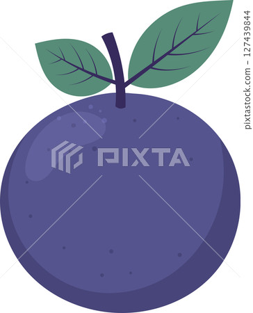 Illustration of a stylized plum with green leaves and a deep purple hue. Illustration of a stylized plum with green leaves and a deep purple hue. 127439844