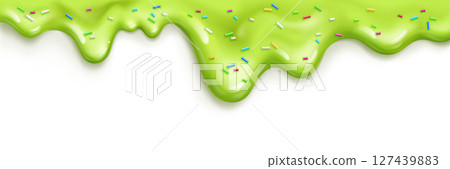 Green ice cream melt with colorful sprinkles 127439883