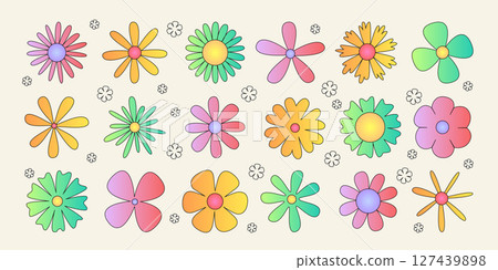 Colorful retro daisy flower set Colorful retro daisy flower set 127439898