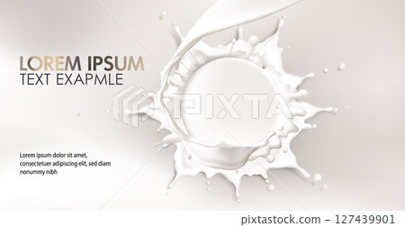 Creamy milk splash around circular podium display Creamy milk splash around circular podium display 127439901