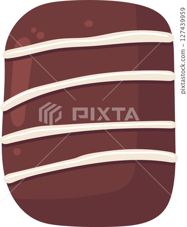 Chocolate covered dessert with white stripes, a sweet and tasty treat. 127439959