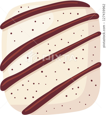 A delicious looking white frosted pastry with brown stripes and tiny sprinkles. 127439962