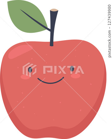 A red apple cartoon character with cute eyes and a smiley face illustration. A red apple cartoon character with cute eyes and a smiley face illustration. 127439980
