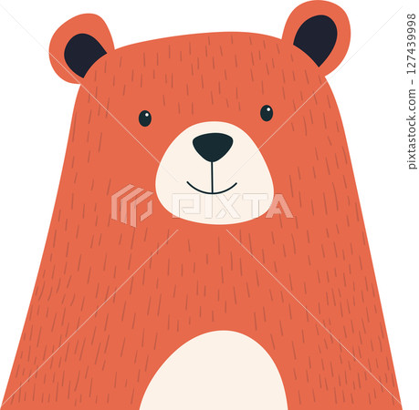 An illustration of a cute orange bear with a big head and small, kind eyes. An illustration of a cute orange bear with a big head and small, kind eyes. 127439998