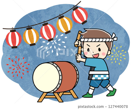 夏季節日上打鼓的孩子的插圖 夏季節日上打鼓的孩子的插圖 127440078