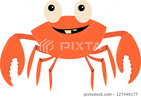 Cartoon illustration of a smiling orange crab against a black backdrop 127440177