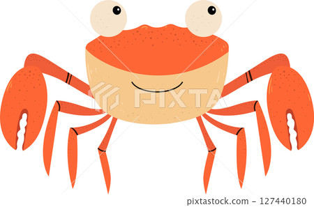 Cheerful Cartoon Crab with Googly Eyes and a Friendly Smile. Cheerful Cartoon Crab with Googly Eyes and a Friendly Smile. 127440180