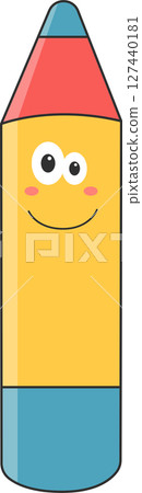 Cartoon pencil character with a cheerful smile, perfect for school concepts Cartoon pencil character with a cheerful smile, perfect for school concepts 127440181