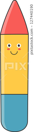 Cartoon eraser with a smiling face and red tip on a white background. Cartoon eraser with a smiling face and red tip on a white background. 127440190