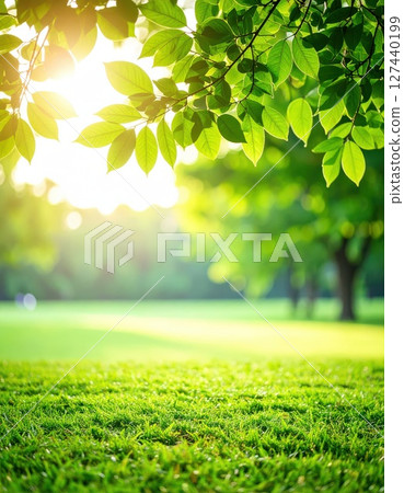 AI 圖片：陽光照射下的新鮮綠葉 127440199