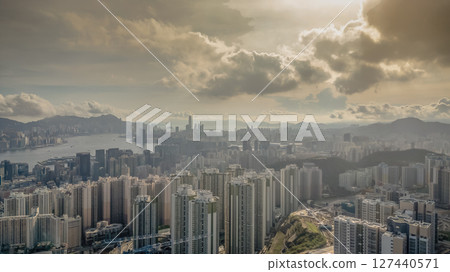 June 8 2025 Urban Skyline at Dusk Underneath a Dramatic Sunset Sky 127440571