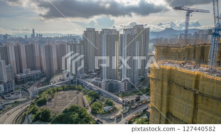 June 8 2025 View of Urban High-Rise Construction Site with Tower Cranes June 8 2025 View of Urban High-Rise Construction Site with Tower Cranes 127440582