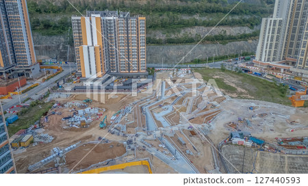 June 8 2025 View of Construction Site With Foundation and Excavation Patterns June 8 2025 View of Construction Site With Foundation and Excavation Patterns 127440593