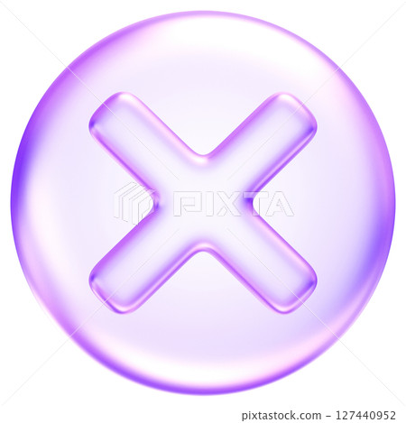 Cancel icon in glossy glassmorphism style, representing rejection, close, or incorrect status in apps and interfaces, 3d rendering 127440952