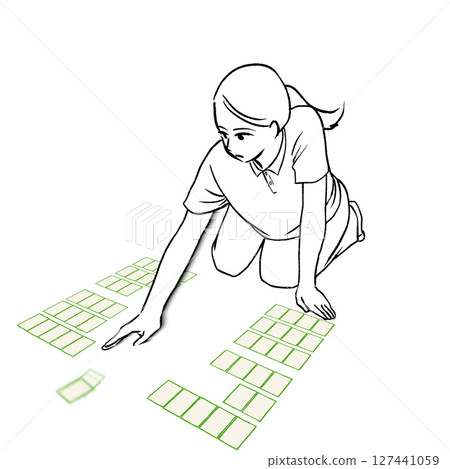 一名婦女在歌留多比賽中付帳的插畫素材 127441059