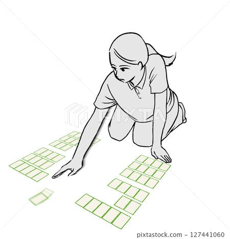 一名婦女在歌留多比賽中付帳的插畫素材 127441060
