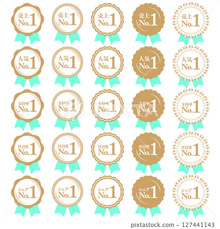 Ranking #1 Medal and ribbon rank icon set No.1 Sales Popularity Approval Attention Share Mint 127441143