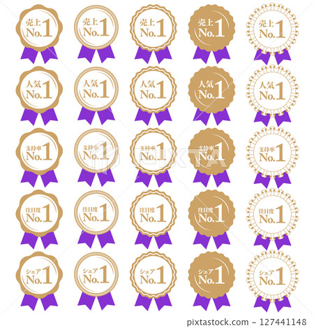 Ranking #1 Medal and ribbon rank icon set No.1 Sales Popularity Approval Attention Share Purple Ranking #1 Medal and ribbon rank icon set No.1 Sales Popularity Approval Attention Share Purple 127441148