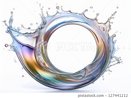 由水滴製成的戒指,白色背景上的彩虹光 由水滴製成的戒指,白色背景上的彩虹光 127441212