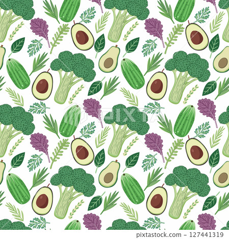 Seamless pattern with vegetables, healthy ingredients Seamless pattern with vegetables, healthy ingredients 127441319