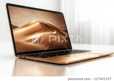 Futuristic concept of a laptop. Perfect for emphasizing cutting-edge technology. 127441357