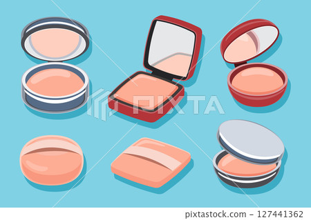 Set of Compact Face Powders Makeup Cosmetic Illustration Set of Compact Face Powders Makeup Cosmetic Illustration 127441362