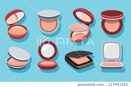 Set of Compact Face Powders Makeup Cosmetic Illustration 127441363