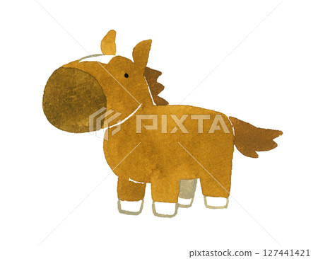 Cute horse (chestnut) Hand-drawn watercolor illustration of animals, Year of the Horse New Year's card material Cute horse (chestnut) Hand-drawn watercolor illustration of animals, Year of the Horse New Year's card material 127441421
