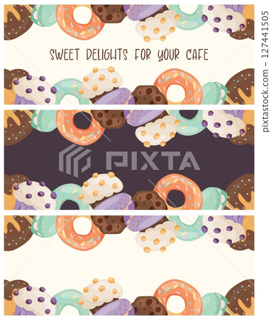 Set of seamless horizontal dessert borders for cafe Set of seamless horizontal dessert borders for cafe 127441505