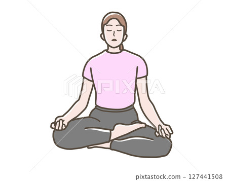 A woman sitting cross-legged A woman sitting cross-legged 127441508