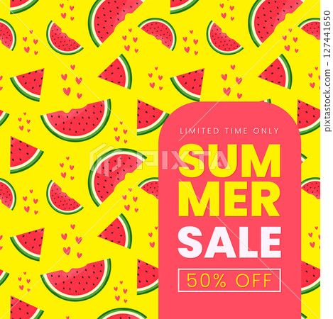 summer sale poster with watermelon pattern flat vector illustration. 127441650
