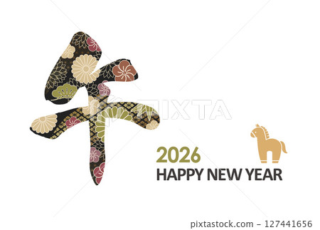 2026 年新年材料 - 馬年日式新年賀卡模板 2026 年新年材料 - 馬年日式新年賀卡模板 127441656