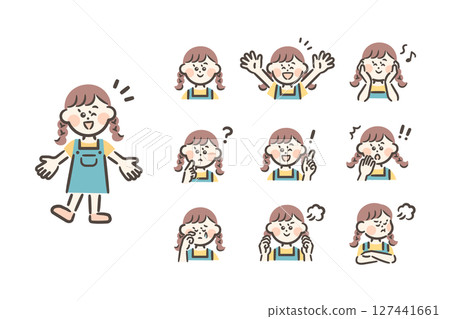 Asian girl - full body + 9 facial expressions Asian girl - full body + 9 facial expressions 127441661