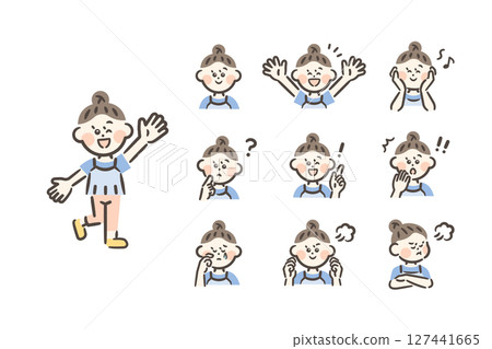 Asian girl - full body + 9 facial expressions 127441665